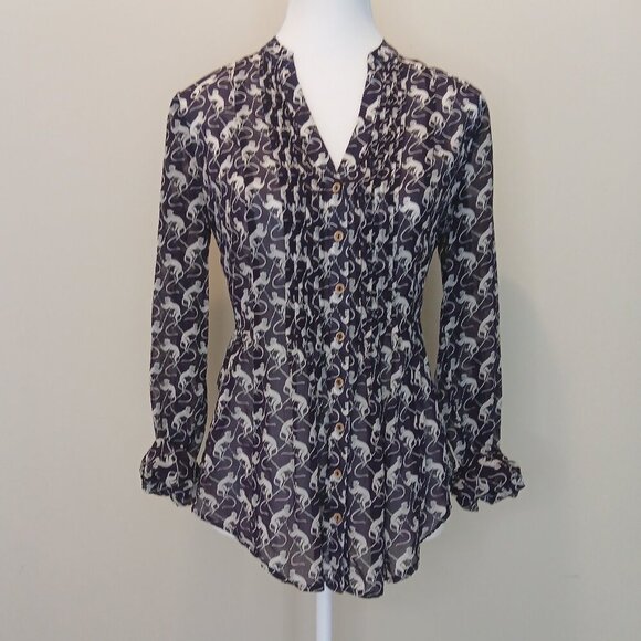 Maeve Animal Print Semi-Sheer Popover Blouse Eggplant Purple Size 2 - Picture 4 of 8